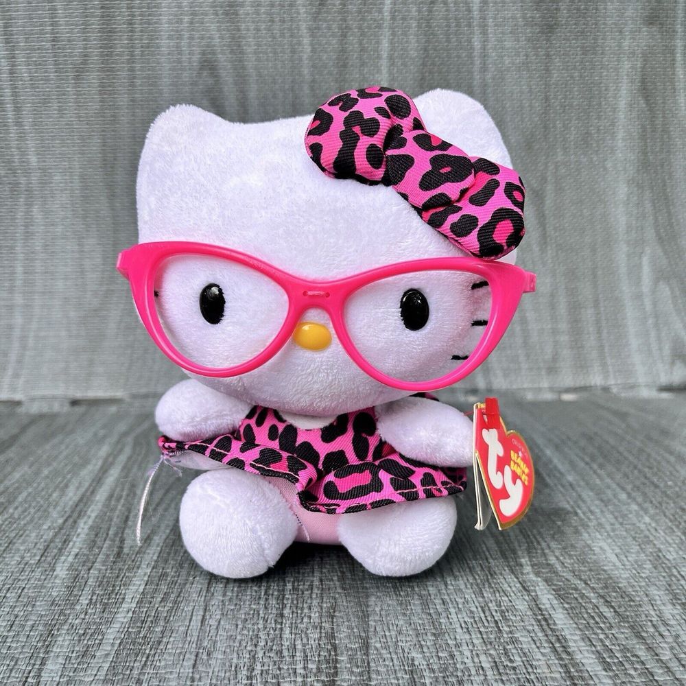 TY Beanie Babies Sanrio Hello Kitty Pink Leopard Dress Glasses Plush Toy 5" 2013